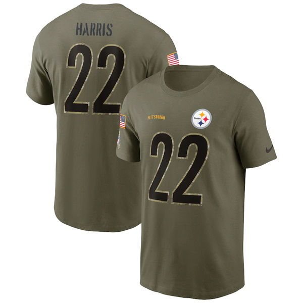 Men's Pittsburgh Steelers #22 Najee Harris 2022 Olive Salute to Service T-Shirt